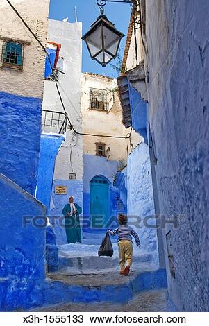 Stock Image - medina of Chefchaouen, Rif region, Morocco, North Africa. Fotosearch