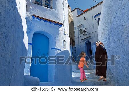Stock Photo - medina of Chefchaouen, Rif region, Morocco, North Africa. Fotosearch