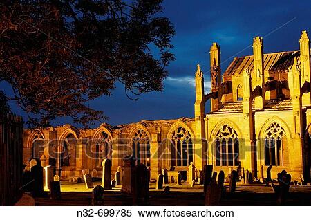 Stock Photography - Melrose Abbey at Dusk. Melrose. Scottish Borders. Scotland. U. k.. Fotosearch