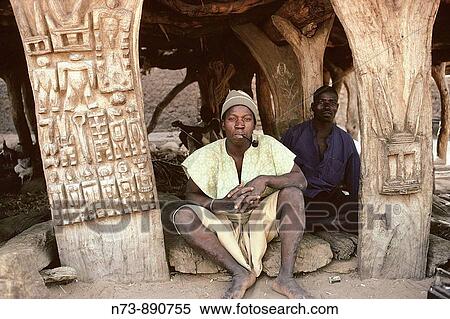 Stock Photography - Men in the? toguna?, Dogon Country, Mali. Fotosearch