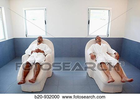 Men relaxing on hot stone seats, Spa-relais View Large Photo Image Stock Image - Men relaxing on hot stone seats, Spa-relais. Fotosearch