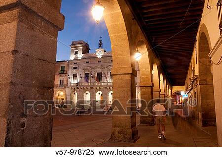 Mercado Chico Square from the arcade, night view.? vila, Castilla Leon, Spain. View Large Photo Image Stock Photography - Mercado Chico Square from the arcade, night view.? vila, Castilla Leon, Spain.. Fotosearch