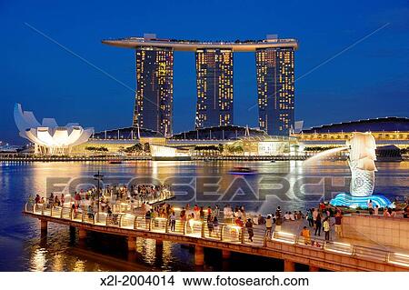 Merlion Park with Marina Bay Sands Hotel at the background, Singapore. View Large Photo Image Picture - Merlion Park with Marina Bay Sands Hotel at the background, Singapore.. Fotosearch