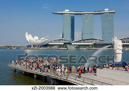 Merlion Park with Marina Bay Sands Hotel at the background, Singapore. View Large Photo Image Stock Photo - Merlion Park with Marina Bay Sands Hotel at the background, Singapore.. Fotosearch