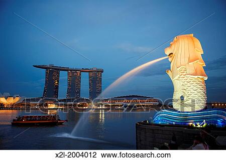 Merlion statue with Marina Bay Sands Hotel at the background, Singapore. View Large Photo Image Stock Image - Merlion statue with Marina Bay Sands Hotel at the background, Singapore.. Fotosearch