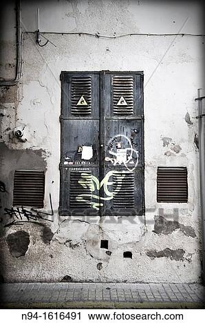 Stock Image - Metal doors access enrg? a transformers power supply.. Fotosearch