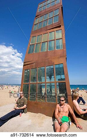 Metallic cubic sculpture by artist Rebecca Horn at Barceloneta beach, Barcelona. Catalonia, Spain View Large Photo Image Picture - Metallic cubic sculpture by artist Rebecca Horn at Barceloneta beach, Barcelona. Catalonia, Spain. Fotosearch