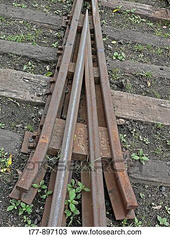 Stock Image - Meter gauge Railway track points detail Mhow, Madhyapradesh, India. Fotosearch