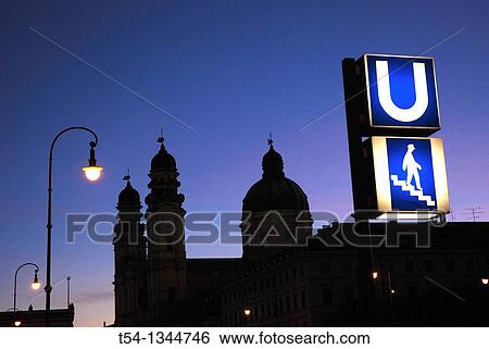 Metro entrance at the Odeons Platz Munich in the twilight View Large Photo Image Stock Photograph - Metro entrance at the Odeons Platz Munich in the twilight. Fotosearch