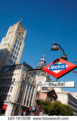Metro station symbol, Alcala street, Madrid, Spain View Large Photo Image Stock Photograph - Metro station symbol, Alcala street, Madrid, Spain. Fotosearch