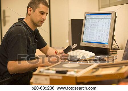 Stock Photograph - Metrology. Test bench. Talleres MYL. Spindle manufacturing and repairing. Mendaro. Gipuzkoa, Euskadi, Spain. Fotosearch