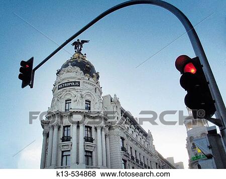 Metropolis building. Calle de AlcalB. Madrid. Spain. View Large Photo Image Stock Photo - Metropolis building. Calle de AlcalB. Madrid. Spain.. Fotosearch