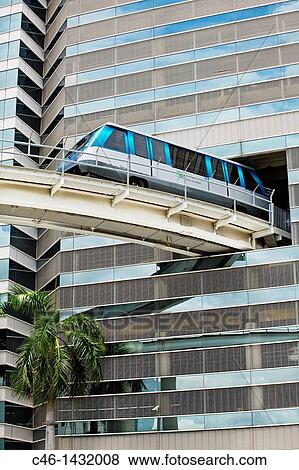 Stock Photo - Metrorail & first union bank building, Miami downtown, Florida, USA. Fotosearch