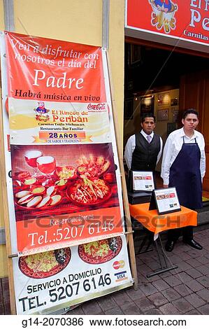 Mexico, Mexico City, DF, D. F., Distrito Federal, Zona Rosa, Calle Genova, restaurant, business, typical food, sign, Father's Day promotion, Spanish, Hispanic, man, waiter, host, job, apron, front, entrance,. View Large Photo Image Stock Photograph - Mexico, Mexico City, DF, D. F., Distrito Federal, Zona Rosa, Calle Genova, restaurant, business, typical food, sign, Father's Day promotion, Spanish, Hispanic, man, waiter, host, job, apron, front, entrance,.. Fotosearch