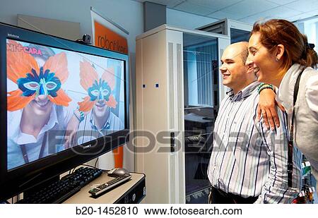 Stock Image - Mi+Cara project, facial recognition system which features a mask on users? faces, Internet of Things lab, Tecnalia Research & Innovation, Zamudio, Bizkaia, Euskadi, Spain. Fotosearch