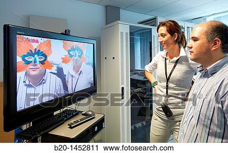 Stock Image - Mi+Cara project, facial recognition system which features a mask on users? faces, Internet of Things lab, Tecnalia Research & Innovation, Zamudio, Bizkaia, Euskadi, Spain. Fotosearch