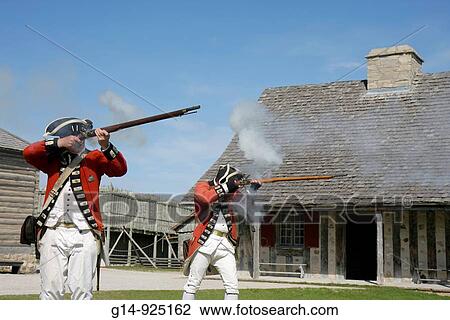 Michigan, Mackinaw City, Mackinac Historic State Parks Park, Straits of Mackinac, Lake Huron, fort, Colonial Michilimackinac, Musket Demonstration, man, soldier, uniform, 18th century, history, costumed interpreter, reenactor, firing, smoke, reenactment, View Large Photo Image Stock Image - Michigan, Mackinaw City, Mackinac Historic State Parks Park, Straits of Mackinac, Lake Huron, fort, Colonial Michilimackinac, Musket Demonstration, man, soldier, uniform, 18th century, history, costumed interpreter, reenactor, firing, smoke, reenactment,. Fotosearch