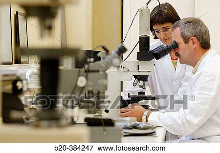 Stock Photo - Microscope. Metallurgical laboratory. Metal Industry.. Fotosearch