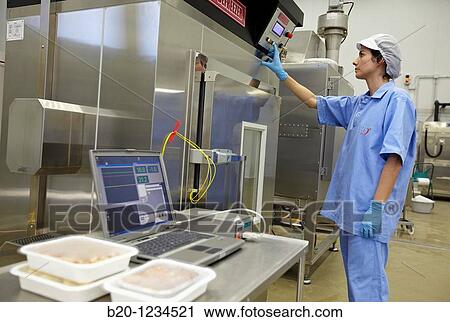 Stock Image - Microwave technology for food processing: pasteurization, thawing, cooking and dehydration, AZTI-Tecnalia Marine and Food Research Center pilot plant, Derio, Bizkaia, Euskadi, Spain. Fotosearch