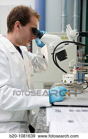Stock Photo - Microwelding a nanodevice, sample preparation laboratory, microwelder, CIC nanoGUNE Nanoscience Cooperative Research Center, Donostia, Gipuzkoa, Euskadi, Spain. Fotosearch