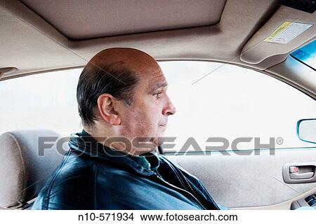 Middle-age balding man driving his car View Large Photo Image Picture - Middle-age balding man driving his car. Fotosearch