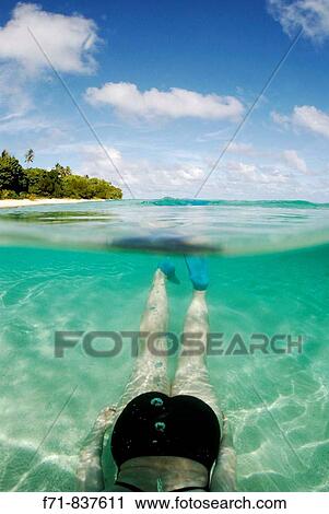Middle aged women in one piece swim suit snorkelling over sandy on tropical beach. Ha`apai Group, Tonga. South Pacific Ocean. View Large Photo Image Stock Image - Middle aged women in one piece swim suit snorkelling over sandy on tropical beach. Ha`apai Group, Tonga. South Pacific Ocean.. Fotosearch
