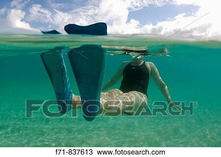 Middle aged women in one piece swim suit snorkelling over sandy on tropical beach. Ha`apai Group, Tonga. South Pacific Ocean. View Large Photo Image Stock Image - Middle aged women in one piece swim suit snorkelling over sandy on tropical beach. Ha`apai Group, Tonga. South Pacific Ocean.. Fotosearch