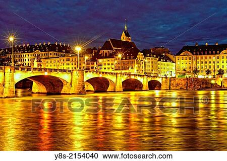 Middle Bridge, downtown Basle, Switzerland. View Large Photo Image Stock Image - Middle Bridge, downtown Basle, Switzerland.. Fotosearch