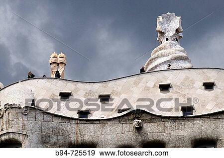 Stock Photo - Mila House (aka La Pedrera) by Gaudi, Barcelona. Catalonia, Spain. Fotosearch