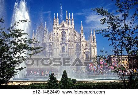 Milano, Duomo square, cathedral View Large Photo Image Stock Photo - Milano, Duomo square, cathedral. Fotosearch