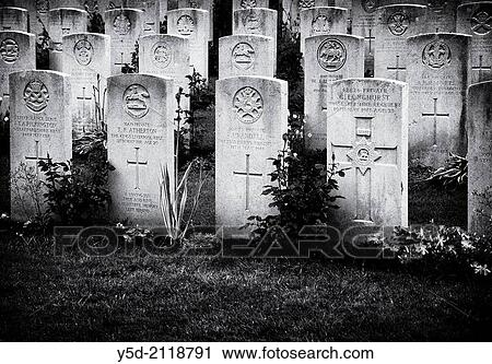 Stock Image - Military cemetery World War I 1917-1921, Tourgeville, Calvados, Basse-Normandie, France.. Fotosearch