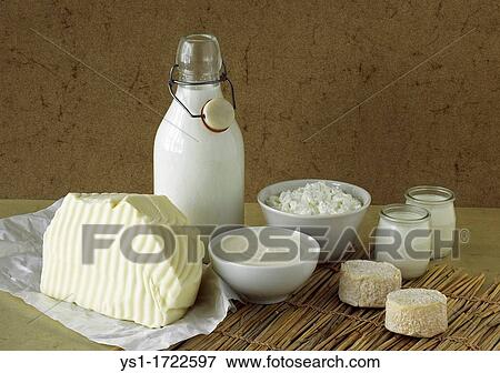 Milk Based Products, Milk, Double cream, Yoghurt, Soft cheese, Butter, Cheese View Large Photo Image Stock Photo - Milk Based Products, Milk, Double cream, Yoghurt, Soft cheese, Butter, Cheese. Fotosearch