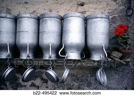 Stock Image - Milk cans. France. Fotosearch