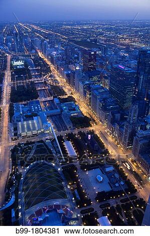 MILLENNIUM PARK IN GRANT PARK FROM MID AMERICA CLUB AT THE AON CENTER DOWNTOWN CHICAGO ILLINOIS USA View Large Photo Image Stock Image - MILLENNIUM PARK IN GRANT PARK FROM MID AMERICA CLUB AT THE AON CENTER DOWNTOWN CHICAGO ILLINOIS USA. Fotosearch