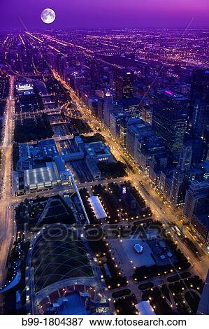 MILLENNIUM PARK IN GRANT PARK FROM MID AMERICA CLUB AT THE AON CENTER DOWNTOWN CHICAGO ILLINOIS USA View Large Photo Image Stock Photo - MILLENNIUM PARK IN GRANT PARK FROM MID AMERICA CLUB AT THE AON CENTER DOWNTOWN CHICAGO ILLINOIS USA. Fotosearch