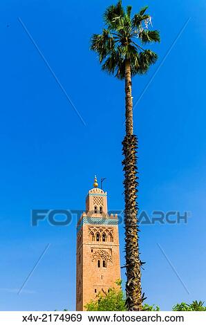 Stock Photo - Minaret of the Koutoubia Mosque, Marrakesh (Marrakech), Morocco, North Africa, Africa.. Fotosearch