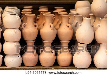Stock Image - Miniature pottery for nativity scenes at Santa Llucia Christmas fair, Barcelona, Catalonia, Spain. Fotosearch