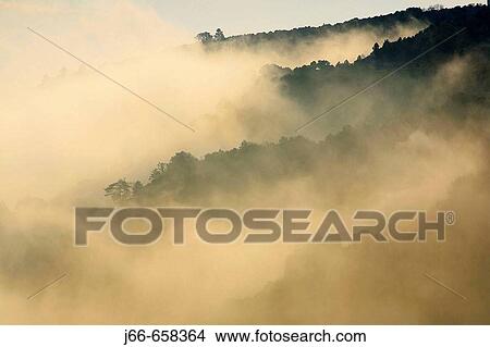 Picture - Misty landscape. Foz ravine, Villafranca del Cid. Castellon province, Comunidad Valenciana, Spain.. Fotosearch