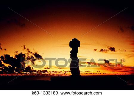 Stock Photo - Moai at Sunset Easter Island Chile.. Fotosearch
