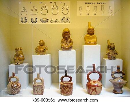Stock Photography - Mochica ceramics, glass case.. Fotosearch