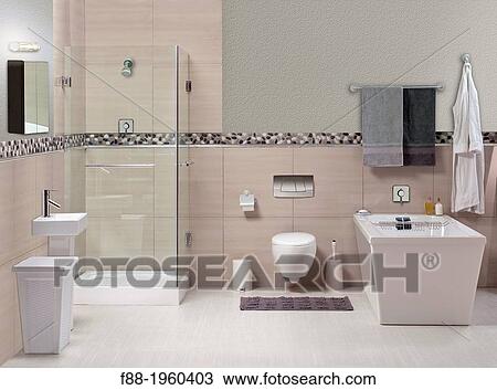 Stock Image - modern bathroom interior, family home, Johannesburg, South Africa. Fotosearch