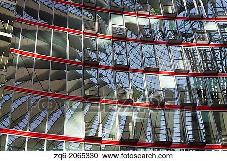 Stock Image - Modern Facade in the Sony Center at the Potsdam Square in Berlin, Germany.. Fotosearch