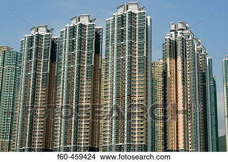 Modern high-rise residential buildings, Hong Kong, China View Large Photo Image Picture - Modern high-rise residential buildings, Hong Kong, China. Fotosearch