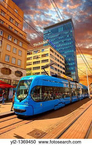Modern tram in the Square of Ban Josip Jelacic, Zagreb, Croatia View Large Photo Image Stock Image - Modern tram in the Square of Ban Josip Jelacic, Zagreb, Croatia. Fotosearch