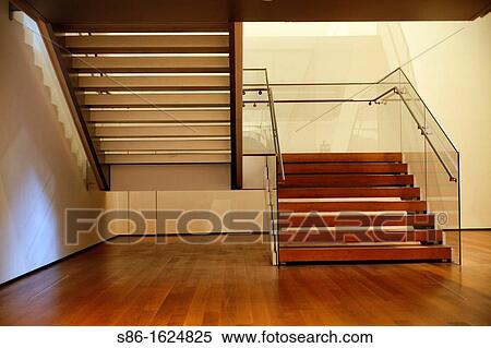 Modern Wood and Glass Interior Stairway View Large Photo Image Stock Photography - Modern Wood and Glass Interior Stairway. Fotosearch
