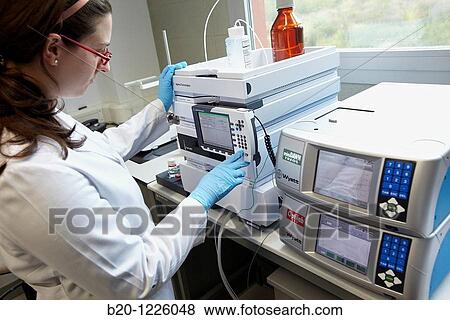 Stock Photo - Molecular weight characterization equipment, GPC, HPLC, Polymer Laboratory, Materials Physics Center. Fotosearch