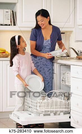 Mom and daughter doing dishes together View Large Photo Image Stock Image - Mom and daughter doing dishes together. Fotosearch