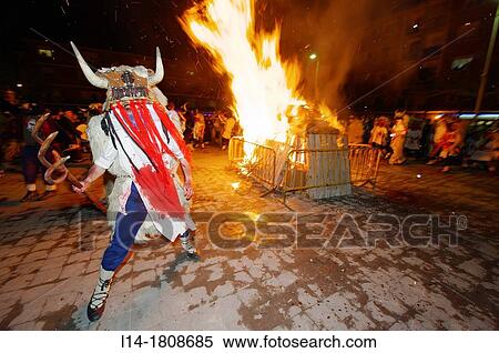 Stock Photography - Momotxorro (half man-half bull creature). Altsasu Carnival, Navarre, Spain. Fotosearch