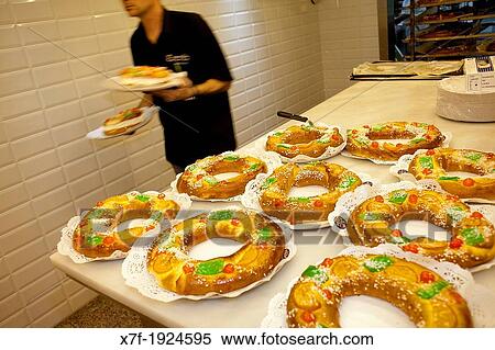 Stock Photography - `Mona?, typical chocolate cake of Pascua's monday, the godfather gives his godson, catalan tradition, Escriba bakery, La Rambla 83, Barcelona, Catalonia, Spain. Fotosearch