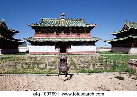 Stock Image - Mongolia, Kharkhorin, Front of monastery of Erdene Zuu with courtyard. Fotosearch